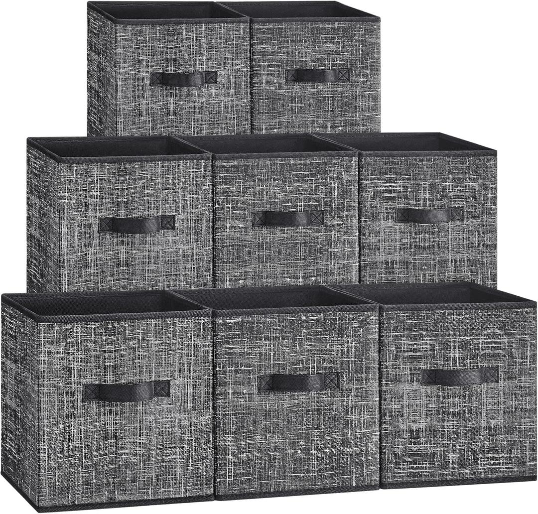 SONGMICS Storage Cubes, 11-Inch Non-Woven Fabric Bins with Double Handles, Set of 8, Closet Organizers for Shelves, Foldable, for Clothes, Ink Black UROB826B01