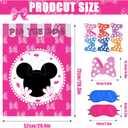 Cute Mouse Birthday Party Decoration Game, pin The Bow on The Mouse with 24 Stickers, Pink Poster Party Favors,Kids Games,Party Games (Pink)