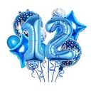 Chaungfu Balloons, 11 pcs Foil Balloons 12 Year Old for 12th Birthday Party Supplies Decoration， Confetti Balloon Kids Years (12th, Blue)