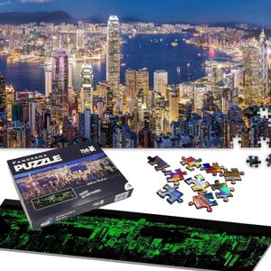 Glow in The Dark 750 Pieces Jigsaw Puzzles for Adults Landscape Panorama Photo Landmark Classic Puzzle (Victoria Harbour, Hong Kong)