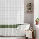 AmazerBath Boho Shower Curtain Set, Rustic Faux Linen Sage Green Striped Shower Curtain with Hooks, Modern Farmhouse Shower Curtain with Tassels, White Base Toned, 72x72 Inches