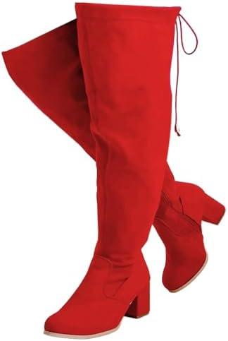YING LAN Women's Wide Calf Over The Knee Pull On Chunky Block Heel Tall Boots Size 44