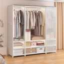 Portable Closet,Portable Closets for Hanging Clothes,Japanese Style Wardrobe with 3 Hanging Rods,9 Storage Shelves,56.2" L x 17.7" W x 65.1" H,White