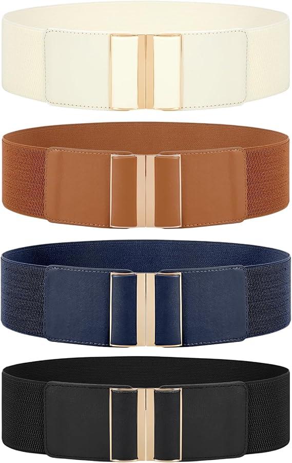 JASGOOD 4 Pack Wide Elastic Stretch Waist Belts for Women Dress Belt, Size: Fit Waist Size 32"-35"