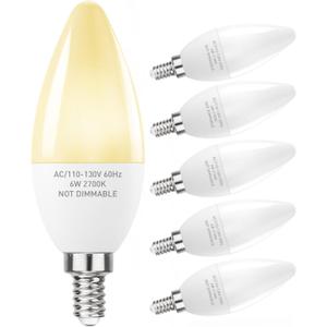 PARTPHONER E12 Base LED Light Bulbs B11 Candelabra Bulbs 60W Equivalent, Non-Dimmable 6W LED Bright Candle Small Base Chandelier Bulb 600 Lumen, 2700K Soft White for Pack of 6