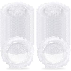 Tomeurperf 50Pcs Clear Charger Plates Bulk Wedding - 13" Premium Clear Plastic Chargers with Rose Gold Beaded Rim，Decorative Dinner Charger Plates for Events & Parties
