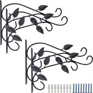 4PCS Hanging Plant Bracket 12in Metal Wrought Iron Planter Hooks Wall Mounted Decorative Hanger Hook for Hanging Indoor Outdoor Planter Flower Pot Bird Feeder Wind Chime Lanterns