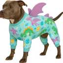 LovinPet Large Dog Pajamas, Four-Leg Stretch Onesie Bodysuit, Lightweight UV-Shielding Pajamas, Anti-Lick Calming Recovery Suit for Surgery, 3D Dino Wing Design with Soft Spikes Blue Purple Large