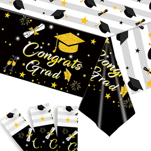 House of Party Graduation Tablecloth 3PCS | 54"x108" Black Congrats Grad Tablecloths | Graduation Tablecloth Class of 2024 | Graduation Table Cover Fireworks Design for Graduation Table Decorations