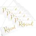 Blulu 6 Pcs Reserved Signs for Wedding Chairs Acrylic Tag Hanging with Ribbon for Wedding Reserved Signs for Important Events Church Pews Chair and Restaurant (Gold)