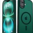 YENAPOON for iPhone 17 Case, Matte Magnetic Phone Cover [with 1 Screen Protector] [Support for MagSafe] [Shockproof Military Grade Protection] Translucent Frosted Back, Dark Green