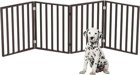 Pet Gate - 4-Panel Indoor Foldable Dog Fence for Stairs, Hallways or Doorways - 72x24-Inch Retractable Wood Freestanding Dog Gates by PETMAKER (Brown)