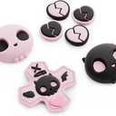 GeekShare Skull D-Pad Button Caps Silicone Thumb Grips Set, ABXY Key Buttons Sticker Joystick Cover Caps Compatible with Switch 2, Pink & Black