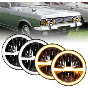 5 3/4 5.75 Inch LED Headlights 12V/24V Universal Daylight with Round Angel Eyes High/Low Switching 4 Light Modes LED Headlights with White Amber DRL for Motorcycle Car ATV UTV Truck Pickup 4PCS