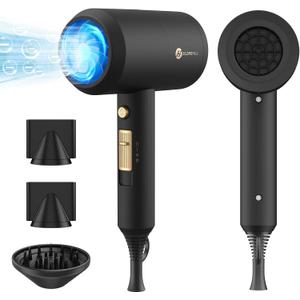 slopehill Professional Ionic Hair Dryer, Powerful 1800W Fast Drying Low Noise Blow Dryer with 2 Concentrator Nozzles 1 Diffuser Attachments for Home Salon Travel (Black)