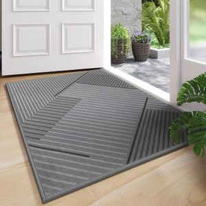 Front Door Mat 24''x35'', Non Slip Absorbent Dirt Resist Washable Low-Profile Indoor Doormat, Easy Clean Welcome Entryway Door Mats, Grey