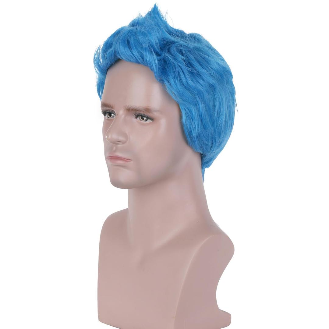 RightOn Blue Wig Short Wig for Men Short Sky Blue Wigs for Cosplay Halloween Party Daily