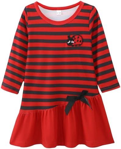 HIGHUZZA Baby Girl Clothes, Long Sleeve Bow Tie Embroidered Graphic Red Ladybug Outfits for Fall Casual Birthday Party 6-9 Months