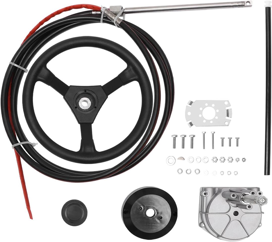 14 FT Boat Steering Control Cable Outboard Rotary Steering System Kit With 12.5 Inches Wheel Durable Marine Steering System Replacement for Mechanical/Manual Steering of Yachts, Fishing Boats