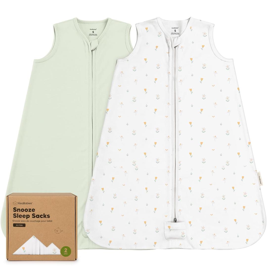 2-Pack Baby Sleep Sacks, Zipper Wearable Blanket - 0.5TOG Organic Cotton, Lightweight,Soft Cozy Infant Sleeping Sack 3-6 months, Easy to Wear Small Newborn Transition Swaddles Sleepsacks (Wildflowers)