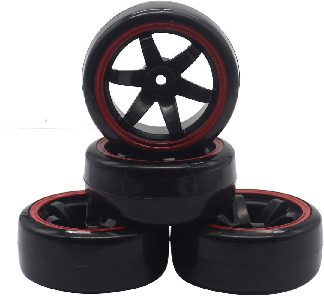 4Pack ShareGoo OD 2.44" RC Drift Tires Set,RC Hard Plastic Tyres & Wheel Rims 12mm Hex Compatible with Traxxas HSP Tamiya Kyosho HPI Redcat 1/10 On-Road Racing Drifting RC Car