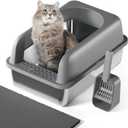 Extra Large Litter Box for Big Cats, Stainless Steel Cat Litter Box with High Side, Anti-Leakage,Non-Stick, Includes Litter Mat & Metal Scoop,Easy Cleaning (Dark Gray)