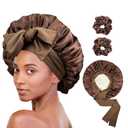 Satin Bonnet for Sleeping Silk Bonnet for Sleeping Women Double Layer Silk Hair Wrap Sleep Bonet Satin Bonnets for Curly Hair and Braids (Chocolate)