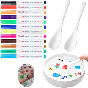 Magical Drawing Pens for Kids Water, Kiddies Create Magical Floating Drawings Bundle, 12 Colors Magic Water Painting Marker Set with 2 Spoons, Water Art Pen Kit for DIY Tattoo, Gifts for Boys & Girls