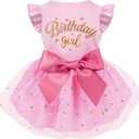 Dog Birthday Dress Tulle with Big Bowknot Princess Dog Cat Birthday Outfit Girls Doggie Dresses Clothes for Dogs Girls Cats Pink Size XL