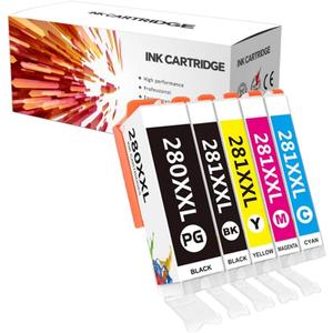 280XXL 281XXL Ink Cartridge, Replacement for Canon PGI-280XXL CLI-281XXL Ink Cartridges, Compatible with Pixma TR8620a TR8620 TS702a TS9520 TS9521C TR8520 TS6220 TS6320 TS8220 Printer (5-Pack)