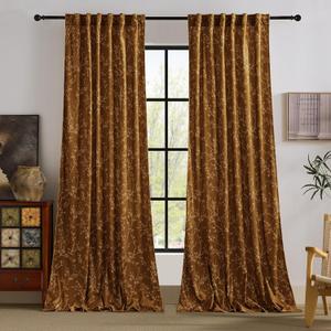 StangH Harvest Amber Orange Velvet Curtains 84 inches Long, Luxury Fall Curtains Print Vintage Floral Drapes Back Tab Thermal Curtains for Holiday/Bedroom, W52 x L84, 2 Panels
