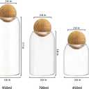 AEFPOYMXU 3 Pcs Glass Jars with Cork Ball Lid Set Kitchen Food Terrarium Airtight Clear Storage Canisters with Wooden Lids for Cookie Candy Coffee Bean Spice Sugar Rice