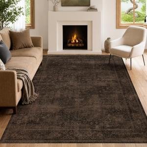 Lotus Karen 9x12 Area Rug, Washable Vintage Rug for Living Room, Dark Brown