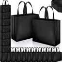 Epakh 48 Pcs Reusable Gift Bag with Handle Reusable Gold Grocery Tote Gift Bag Bulk Non Woven Glossy Bridesmaid Tote for Wedding Christmas Baby Shower Birthday Party (Black)