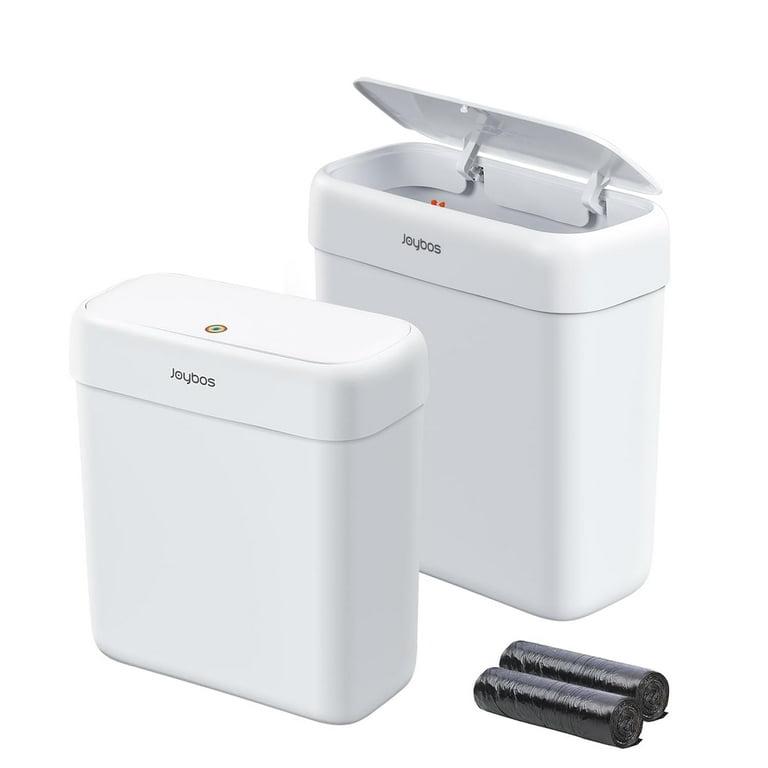 2 Pack Bathroom Trash Can with Lid, 3 Gal/12 L & 2.7 Gal/10L Garbage Can with Pop-Up Lid, Small Spaces Plastic Trash Can, Slim Trash Bin Waste Basket for Bathroom, Office, White