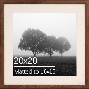 20x20 Natural Oak Wood Walnut Finish Picture Frame - Display 16x16 Photos with Mat or 20x20 Without - Modern Minimalist Gallery Wall Poster Frame - Horizontal & Vertical Wall Mounting