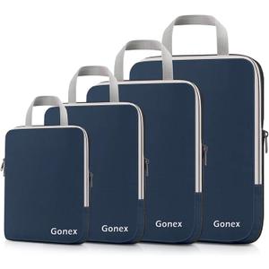 Gonex Compression Packing Cubes, 4pcs Expandable Storage Travel Luggage Bags Organizers (Purplish Blue)