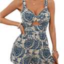 SweatyRocks Women's Cut Out Twist V Neck Romper Sleeveless High Waisted Boho Shorts Jumpsuit (Medium, Multicolor)