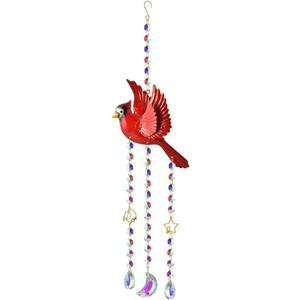 Cardinal Bird Commemorative Crystal, Red Handcrafted Metal Piece, Moon Style Light Catcher, Birthday Gift, Home Gift, Garden Decoration, Wind Chime Pendant (Cardinal 1)
