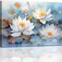 Lotus Flower Wall Art White Lotus Canvas Prints Zen Floral Pictures Flower Bloom Paintings Watercolor Artwork for Bathroom Spiritual Meditation Decor Framed(Lotus-2,16.00" x 24.00")