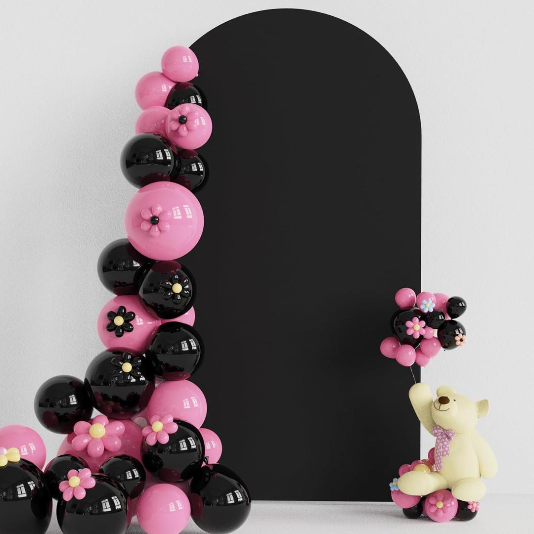 Putros Wedding Arch Cover 7.2FT Black Spandex Fitted Round Top Chiara Backdrop Stand Covers for Birthday Party Decoration