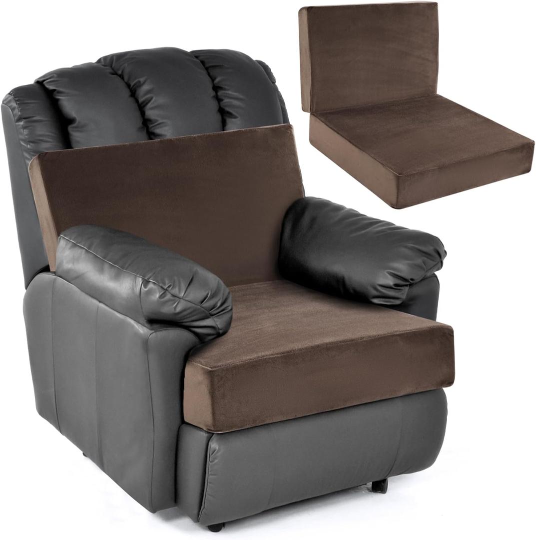 HOMBYS Foam Recliner Chair Cushions for Elderly, 4" Thick Chair Pads with Back Support for Office, Non-Slip Medium Firm Seat Cushion with Lumbar Pillow (Brown,13" Backrest) (20"x20" Seat + 13" Backrest)