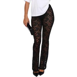 Lace Flare Pants for Women - Sexy See Through Mid-Waist Bell Bottom Leggings Trousers Party Clubwear (Black) Lace Flare Pants for Women - Sexy See Through Mid-Waist Bell Bottom Leggings Trousers Party Clubwear (Black)