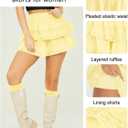 Women's Flowy Summer Shorts for Women Lace Layered Ruffle Pleated High Waist Mini Skirts Casual Swing Beach Skorts (Yellow)