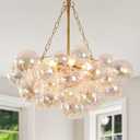 6 Light Gold Glass Bubble Chandelier, 25.2“ Colorful Chandelier, 25.2 in