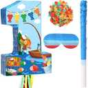 Aoriher Gone Fishing Piñata Ofishally One Birthday Game Set Summer Fishman Piñata Little Fisherman 1st Decoration with Bat Stick for Girl Boy Birthday Gone Fishing Theme Party Supplies Game Decoration