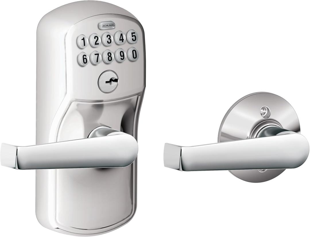 SCHLAGE FE575 PLY 626 ELA Plymouth Keypad Entry with Auto-Lock and Elan Levers, Brushed Chrome