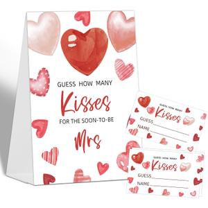 How Many Kisses Bridal Shower Game Wedding Shower Decorations, Guess How Many Baby Shower Game, 1 Standing Sign and 50 Guess How Many Cards for Birthday Baby Shower Wedding Party Decorations, 03