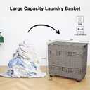 OIAHOMY Laundry Hamper with Lid, 140L Clothes Hamper with 3 Removable Liner Bags, Foldable Basket with Lid, Synthetic Wicker Laundry Basket for Bedroom, 27x 13 x 26 Inches, Grey, Extra Large