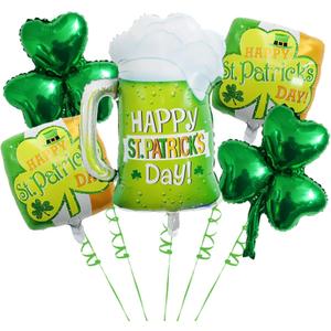 2 x St Patricks Day Balloons Decoration, 5pcs Green Shamrock Aluminum Foil Balloons, Green Clover Leaf Beer Glass Balloon, Irish Day Party Kit for Indoor And Outdoor Celebrations